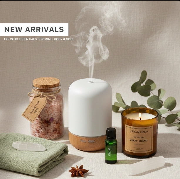 Urban Oasis New Arrivals collection graphic. Shop the latest sustainable fashion and home decor items.