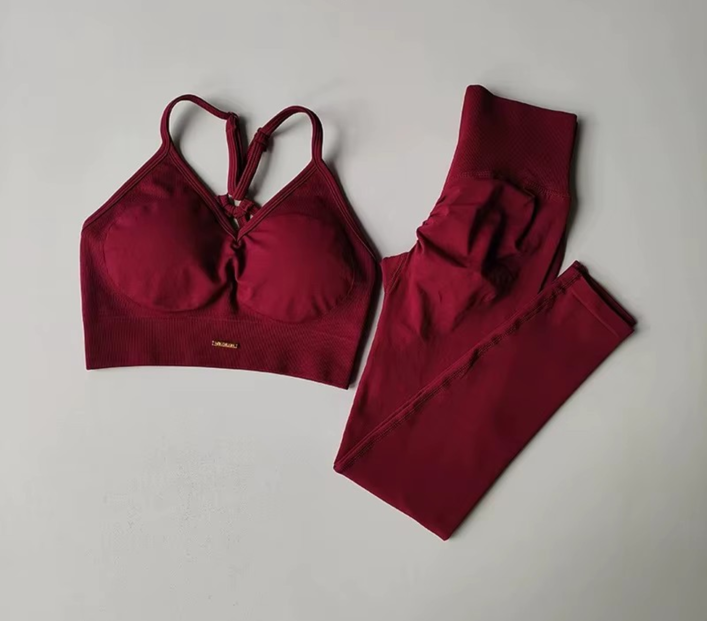 Women’s 2-Piece Yoga Set: High-Waisted Hip-Lifting Leggings & Shockproof Sports Bra Exercise Suit Encore Red Yoga