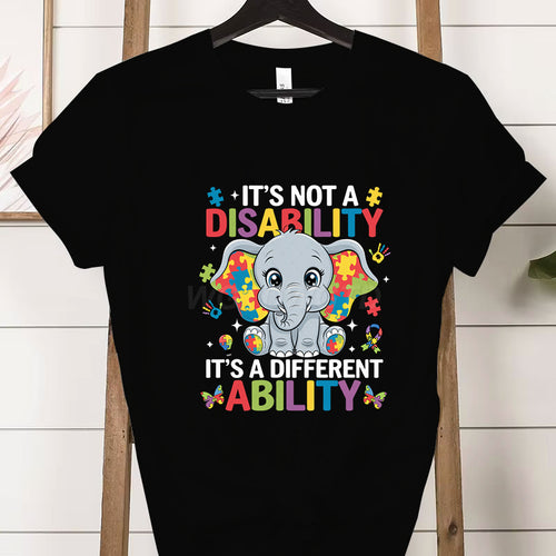 "It's Not a Disability, It's a Different Ability" Autism Awareness Elephant T-Shirt