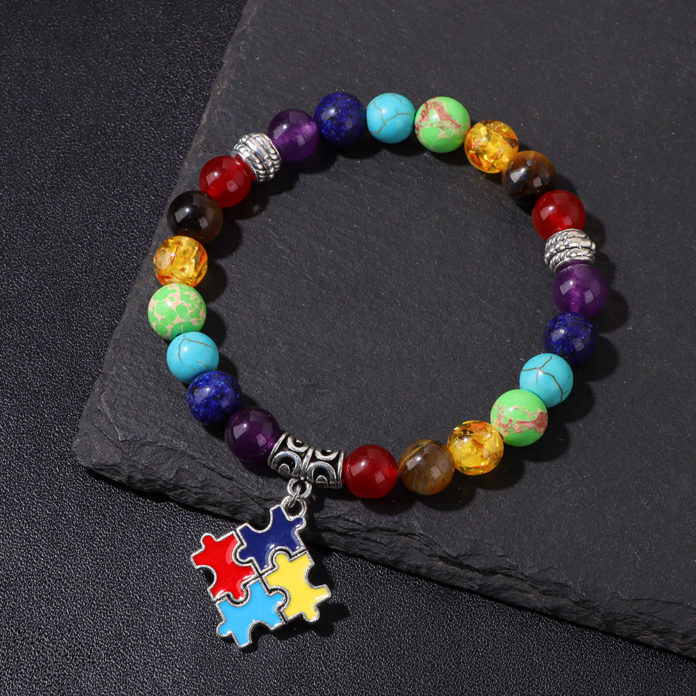 Chakra Energy & Autism Awareness Bracelet – Natural Stone for Balance & Soul Bracelet