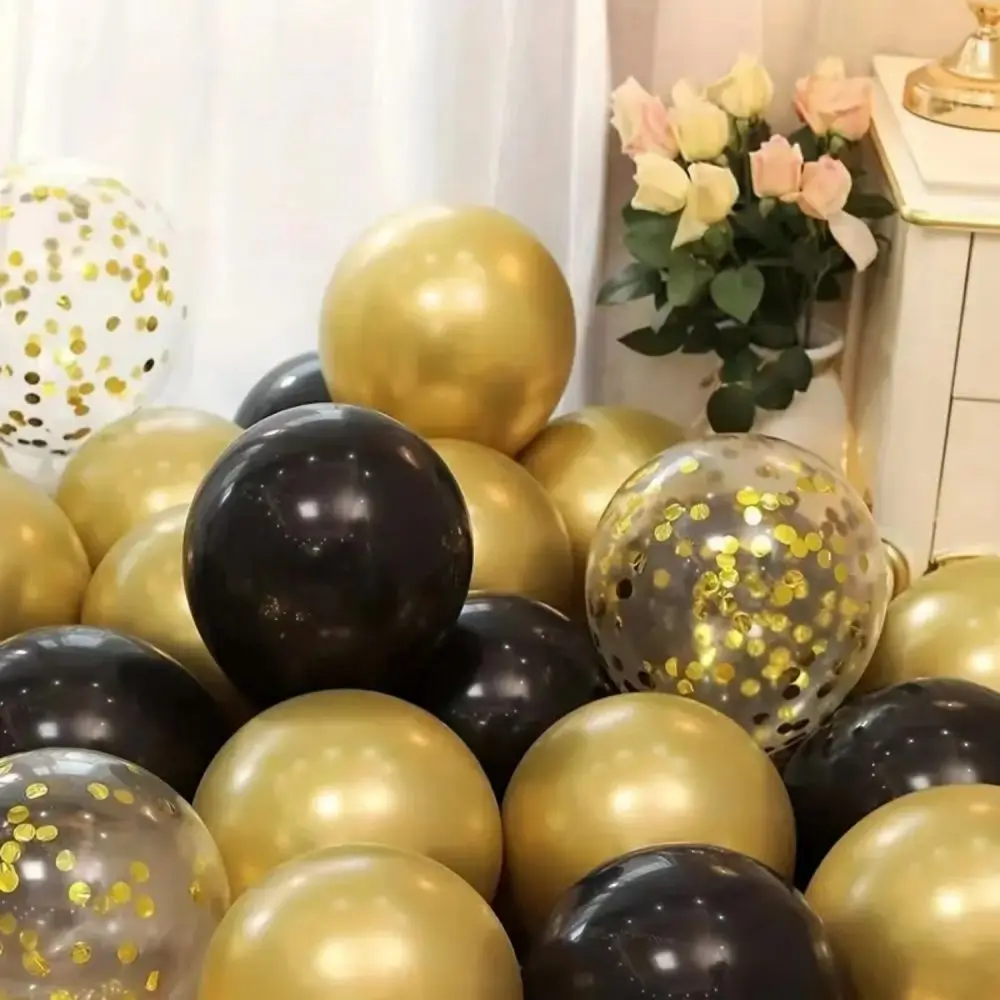16-Piece Black and Gold Balloon Set