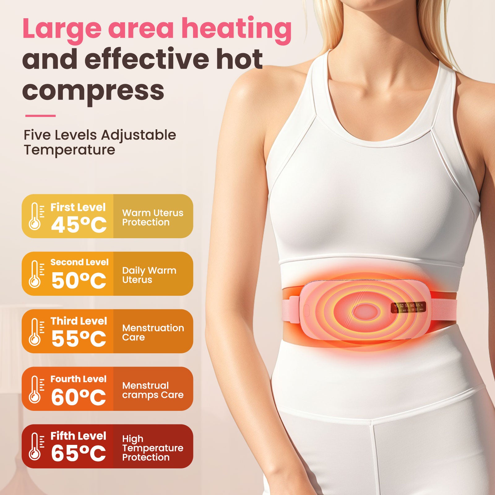 Menstrual Heating Pad with 4 Vibration Massage Modes - 5 Temperature Levels Electric Waist Belt for Period Cramp & Back Pain Relief Massager