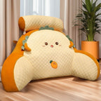 Cute Cartoon Character Reading Pillow - Soft Quilted Back Support Rest with Adjustable Neck Bolster for Kids and Adults Yellow Cushion