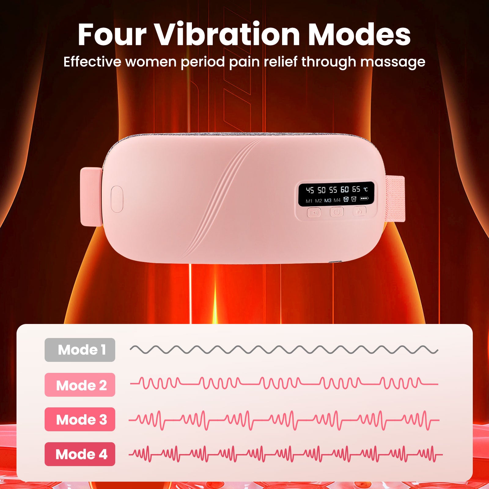 Menstrual Heating Pad with 4 Vibration Massage Modes - 5 Temperature Levels Electric Waist Belt for Period Cramp & Back Pain Relief Massager