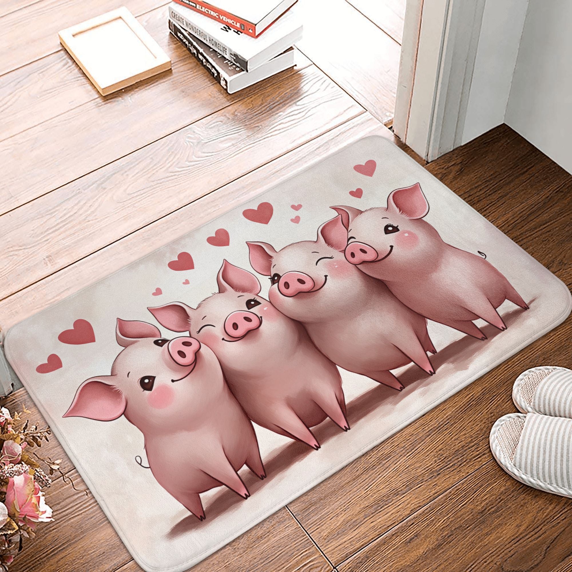 Adorable "Pigs in Love" Non-Slip Indoor Floor Mat