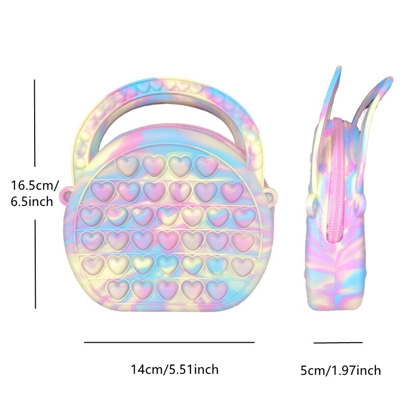 Pastel Heart Sensory Crossbody – Rainbow Pop-It Fidget Handbag