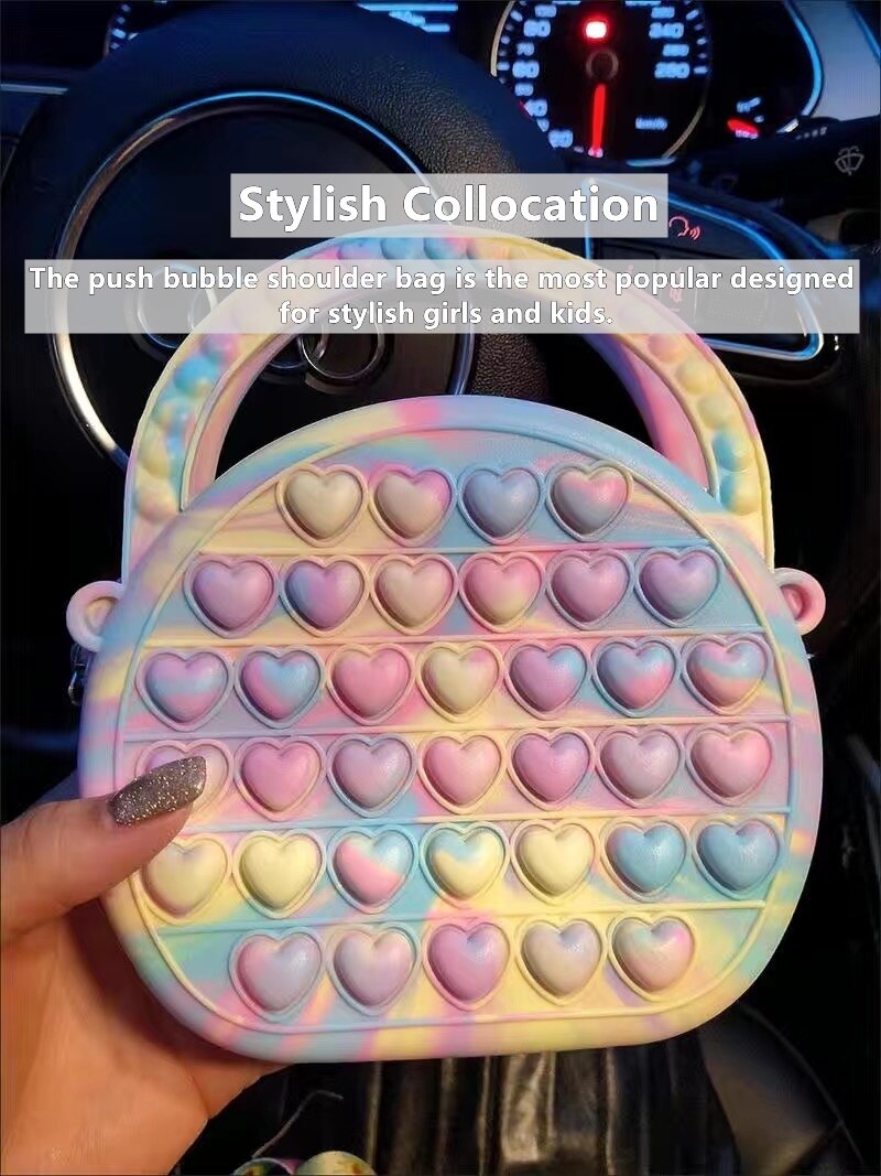 Pastel Heart Sensory Crossbody – Rainbow Pop-It Fidget Handbag