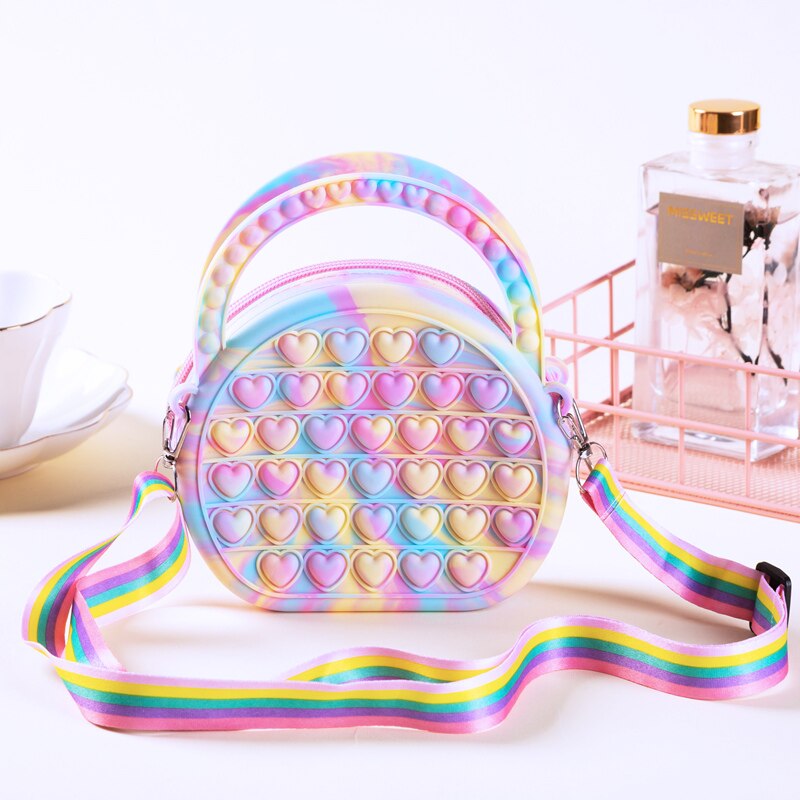 Pastel Heart Sensory Crossbody – Rainbow Pop-It Fidget Handbag