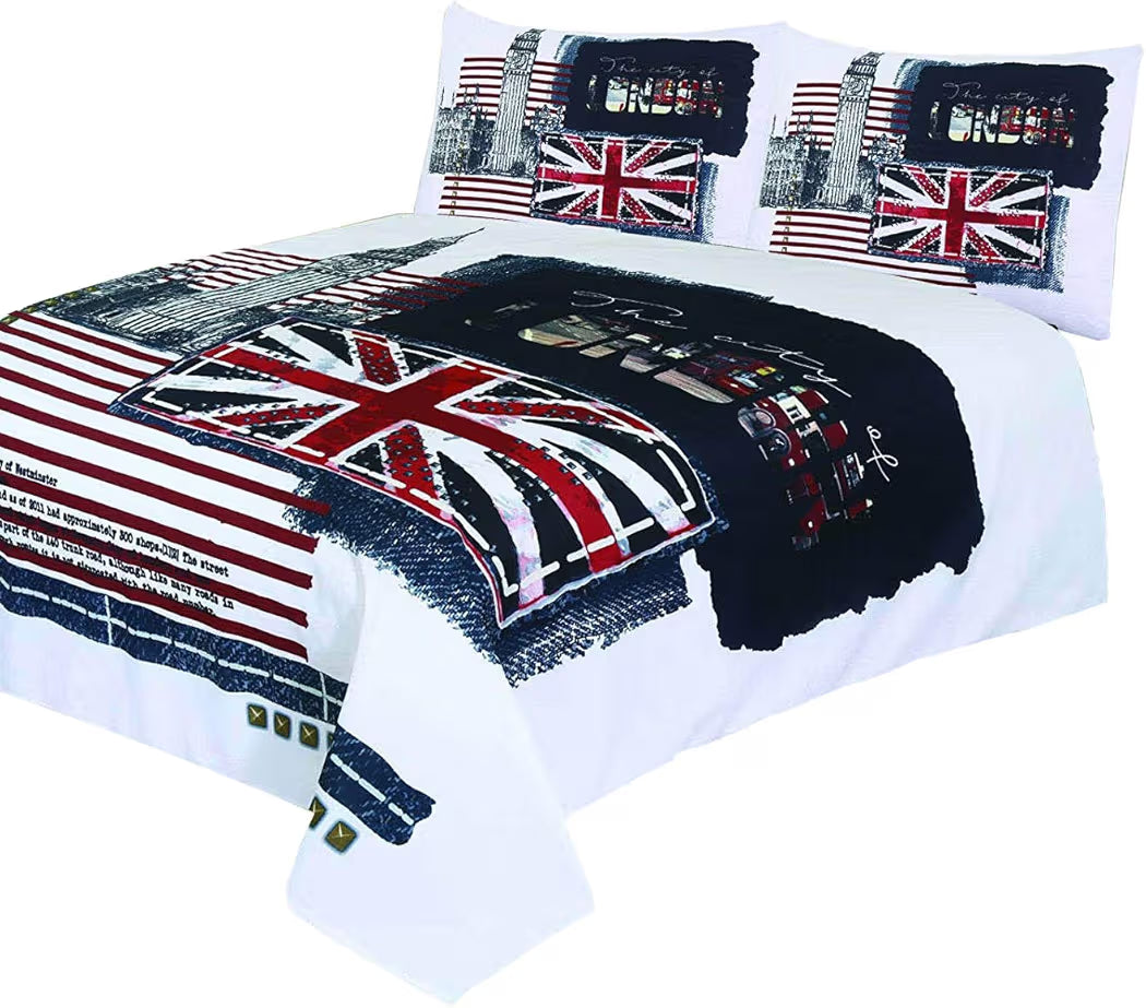 3D London City Duvet Cover Set - King Size Union Jack & Big Ben Print Bedding Set with Matching Pillowcases Bedding