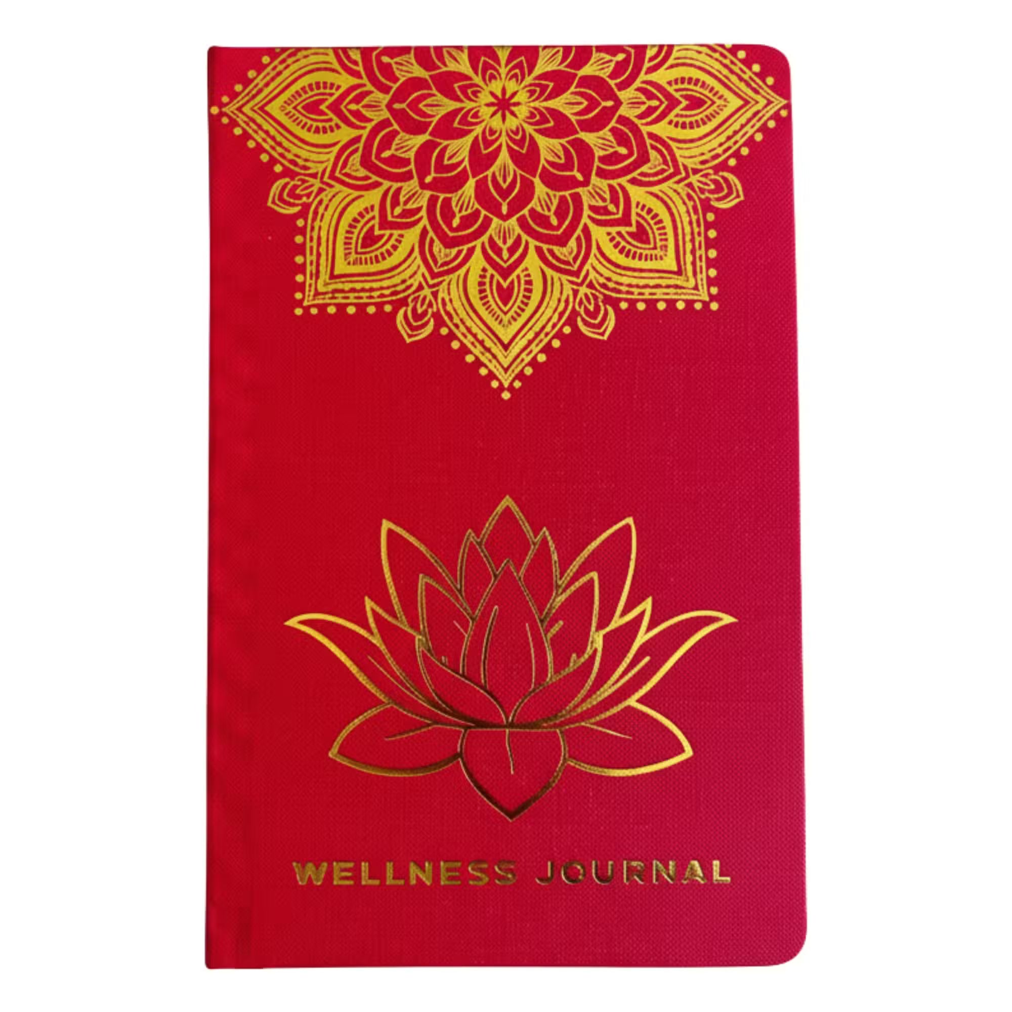 Red Wellness Journal - 120 pages - Golden Mandala and Lotus Notebook