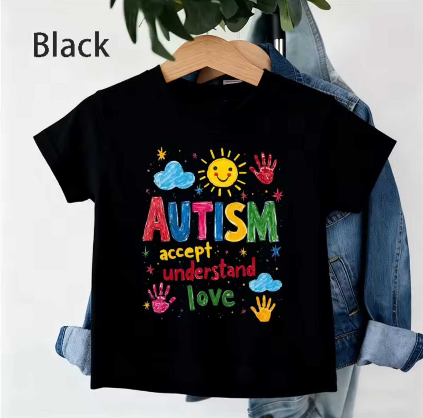 Kids' Autism Awareness T-Shirt - "Accept, Understand, Love" Graphic Tee - 100% Cotton Short Sleeve Top for Boys & Girls 150cm Black T-shirt