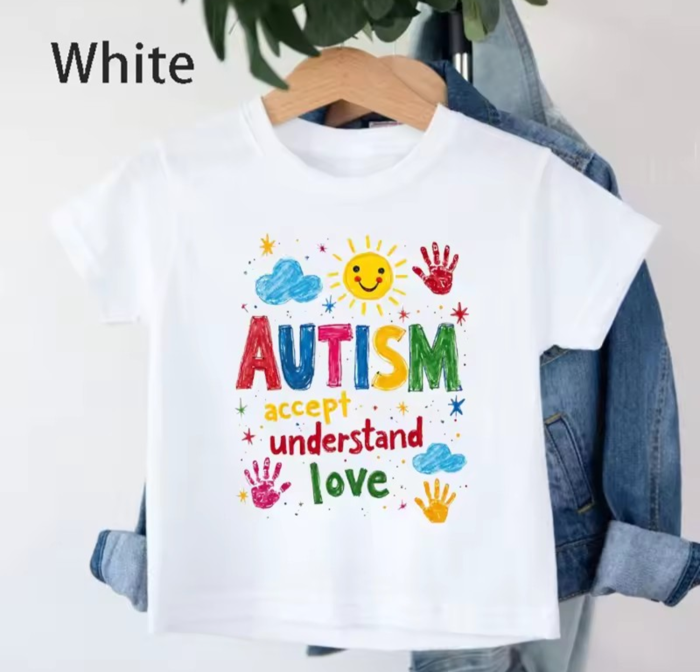 Kids' Autism Awareness T-Shirt - "Accept, Understand, Love" Graphic Tee - 100% Cotton Short Sleeve Top for Boys & Girls 150cm White T-shirt