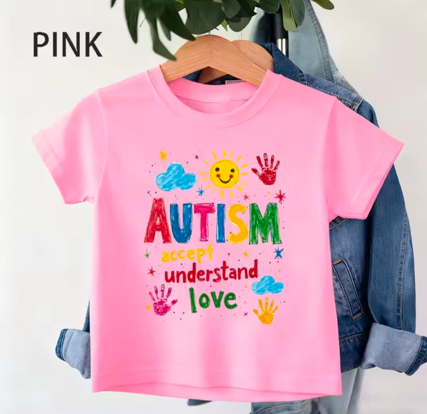 Kids' Autism Awareness T-Shirt - "Accept, Understand, Love" Graphic Tee - 100% Cotton Short Sleeve Top for Boys & Girls Pink T-shirt