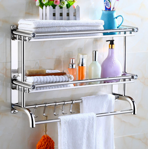 (2 Tier) Chrome Towel Rail Holder Wall Mounted Bathroom Rack Shelf Shelf