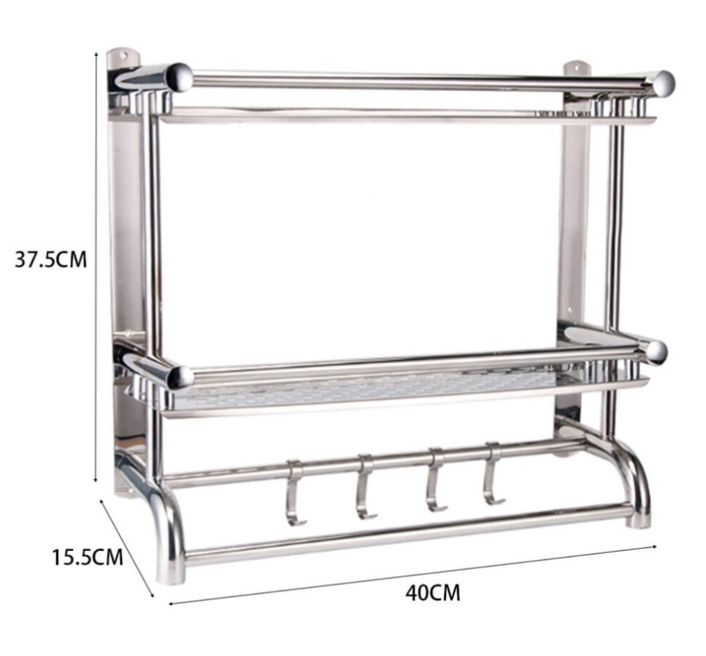 (2 Tier) Chrome Towel Rail Holder Wall Mounted Bathroom Rack Shelf Shelf