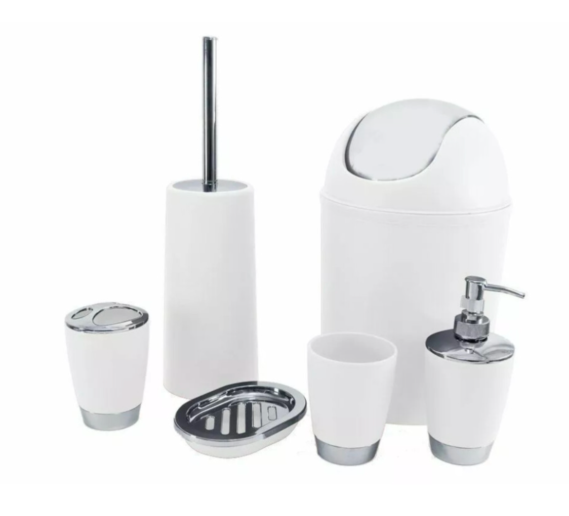Modern 6-Piece Bathroom Accessory Set – White & Chrome Matte Finish Bathroom set