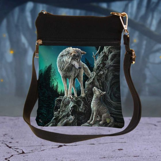 Small Guidance Wolf and Pup Shoulder Bag by Lisa Parker 23cm Bag