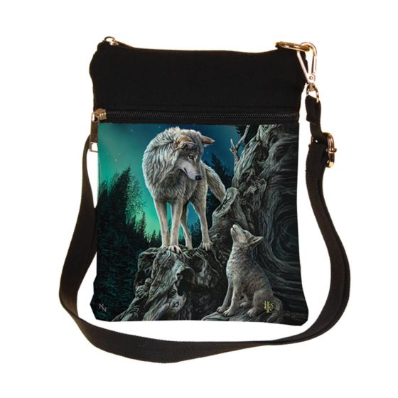 Small Guidance Wolf and Pup Shoulder Bag by Lisa Parker 23cm Bag