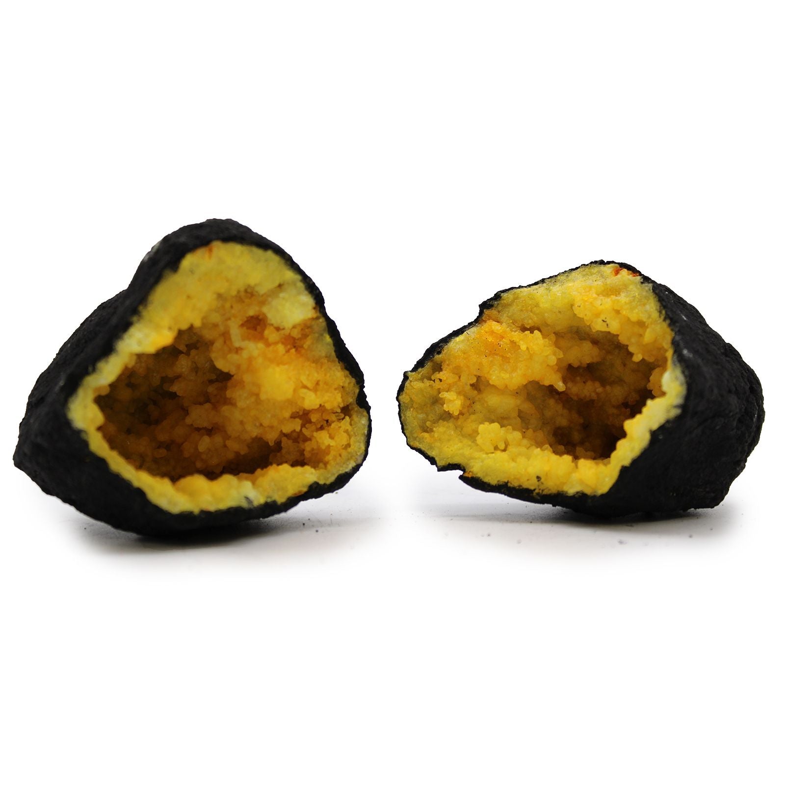 Coloured Calsite Geodes - Black Rock - Yellow Coloured Calcite Geodes