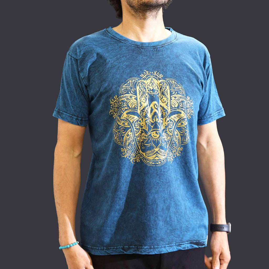 Medium Stone Washed T-Shirt - Hamsa - Blue Stonewashed Nomad Sari T-Shirts