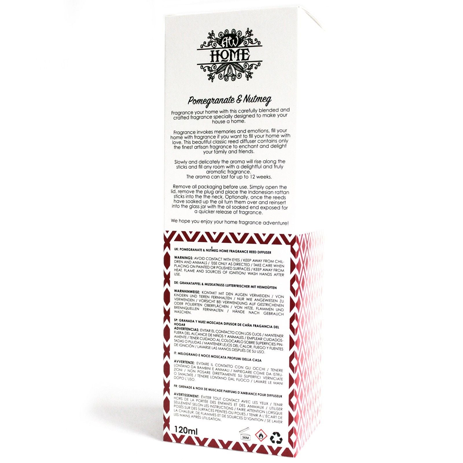 120ml Reed Diffuser - Pomegranate & Nutmeg Home Fragrance Reed Diffusers - 120ml