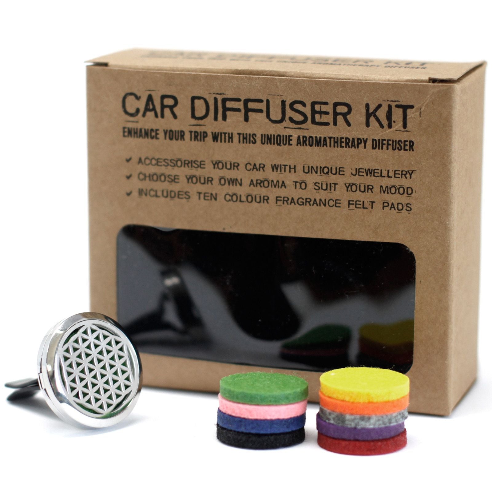 Car Diffuser Kit - Flower of Life - 30mm Aromatherapy Car Diffuser Kit