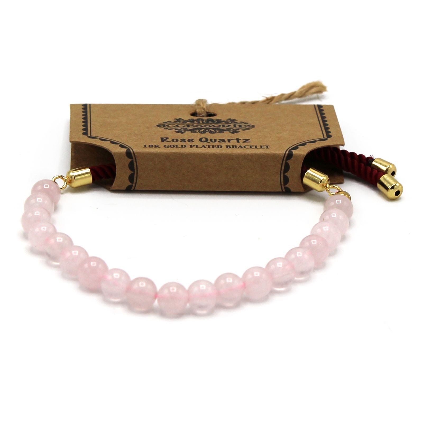 18K Gold Plated Gemstone Bordeaux String Bracelet - Rose Quartz Gemstones String Bracelets