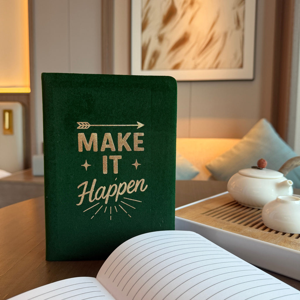 Dark Green Velvet Notebook - 80 pages - Make It Happen Wellness & Gratitude Notebooks