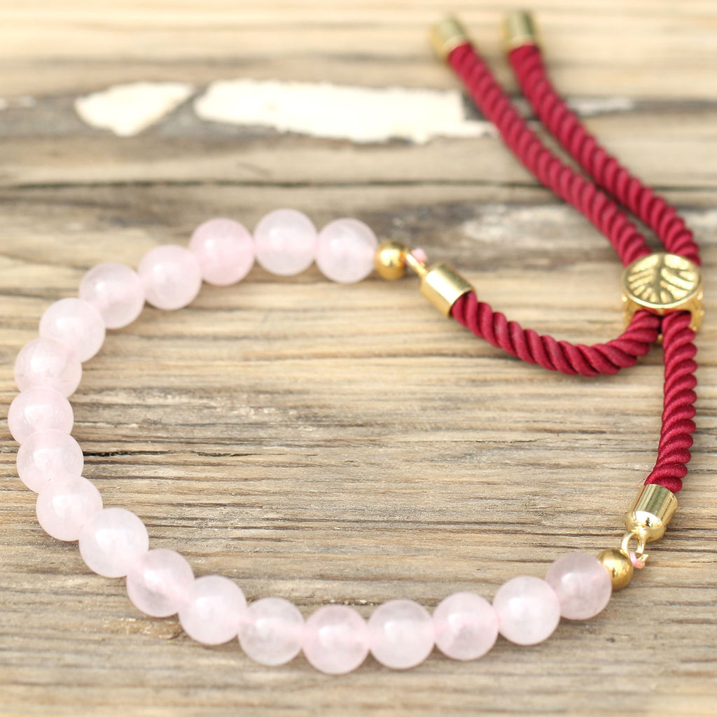 18K Gold Plated Gemstone Bordeaux String Bracelet - Rose Quartz Gemstones String Bracelets