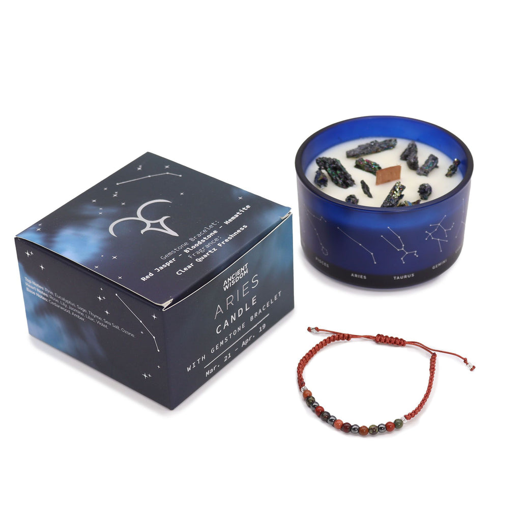 Zodiac Crystal Candle with Gemstone Bracelet - Aries Zodiac Crystal Candles with Gemstone Bracelet