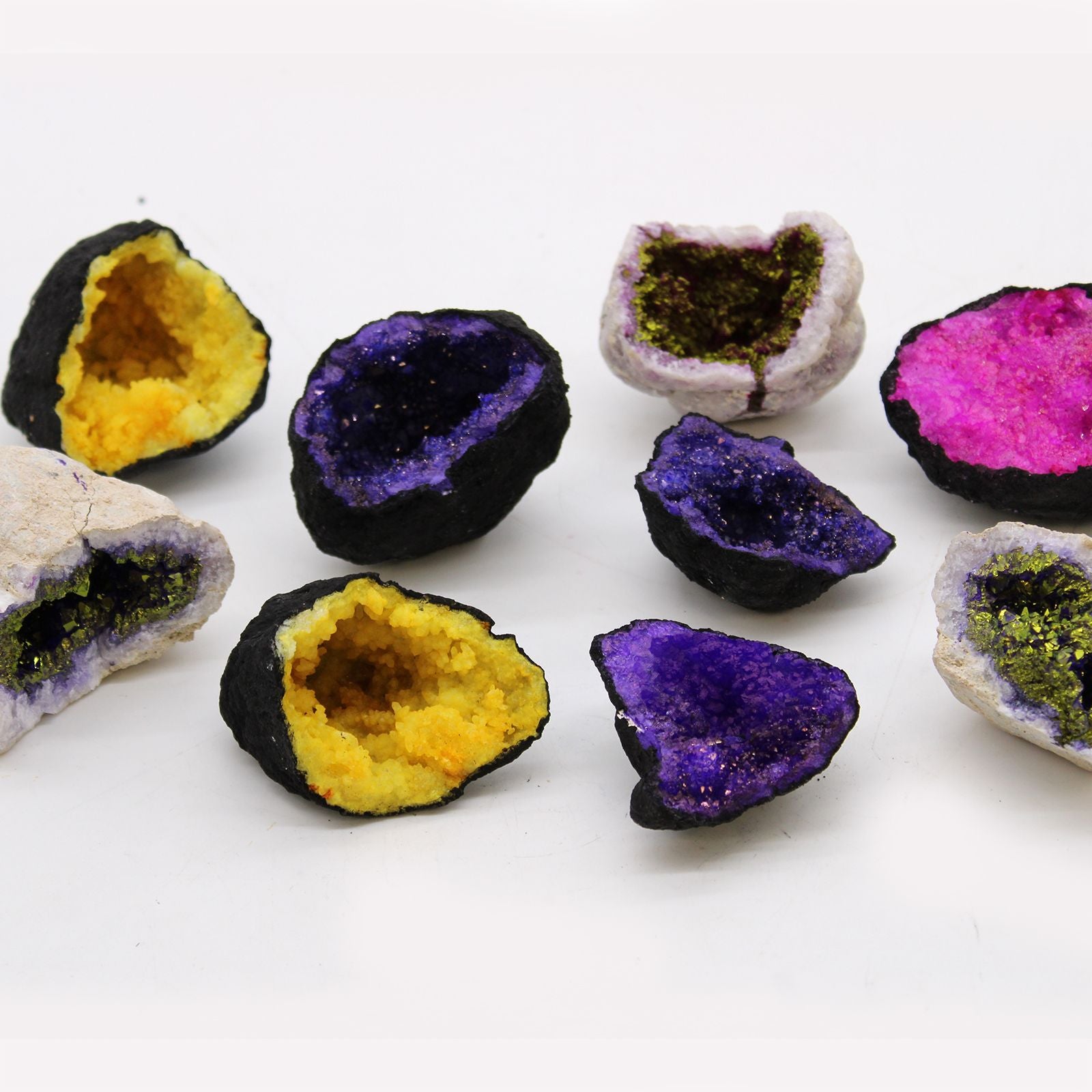 Coloured Calsite Geodes - Black Rock - Purple Coloured Calcite Geodes