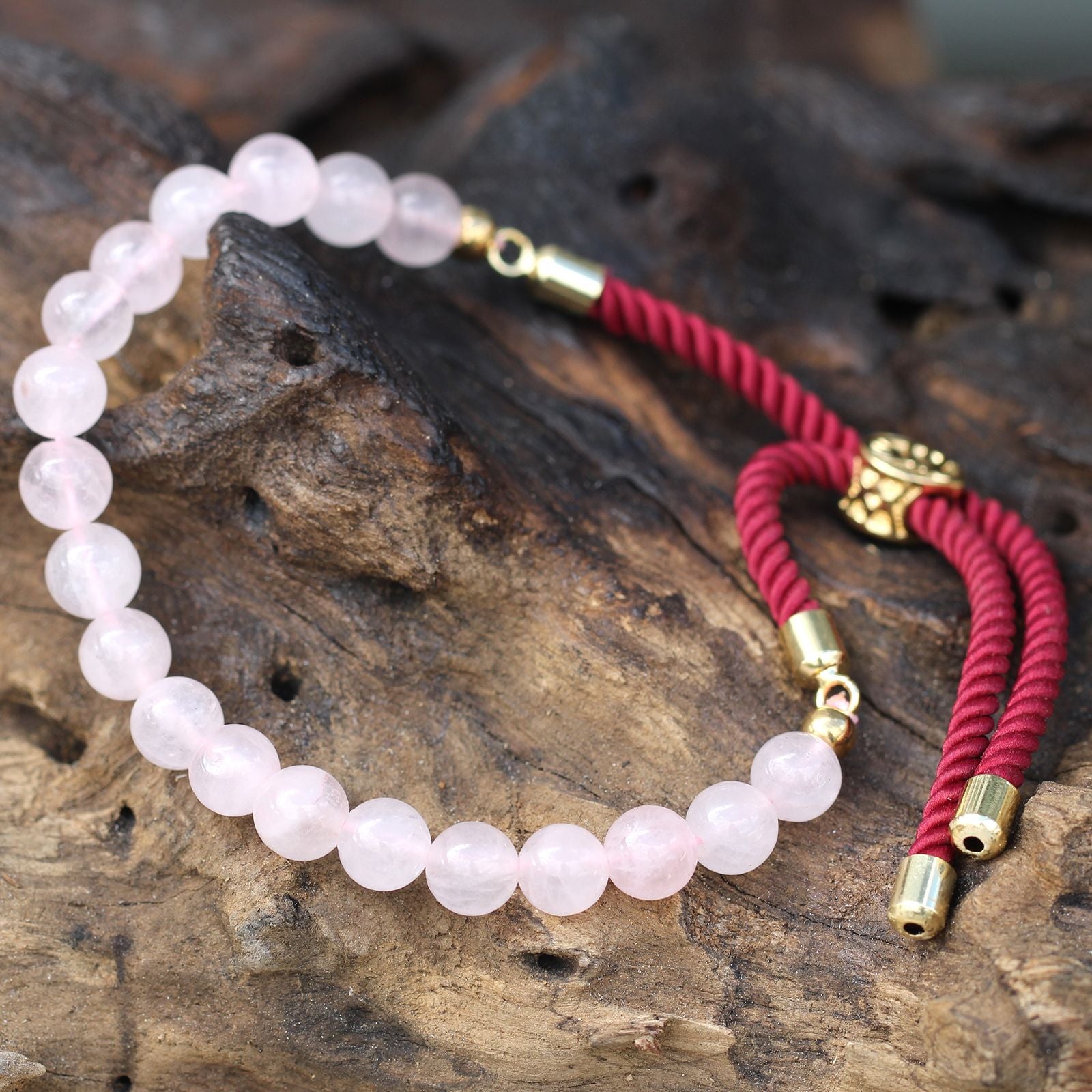 18K Gold Plated Gemstone Bordeaux String Bracelet - Rose Quartz Gemstones String Bracelets