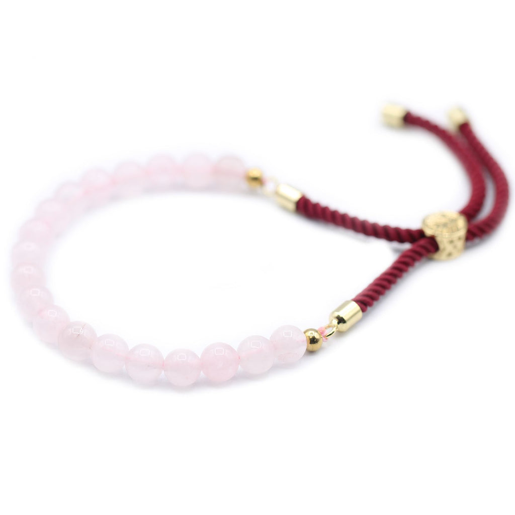 18K Gold Plated Gemstone Bordeaux String Bracelet - Rose Quartz Gemstones String Bracelets