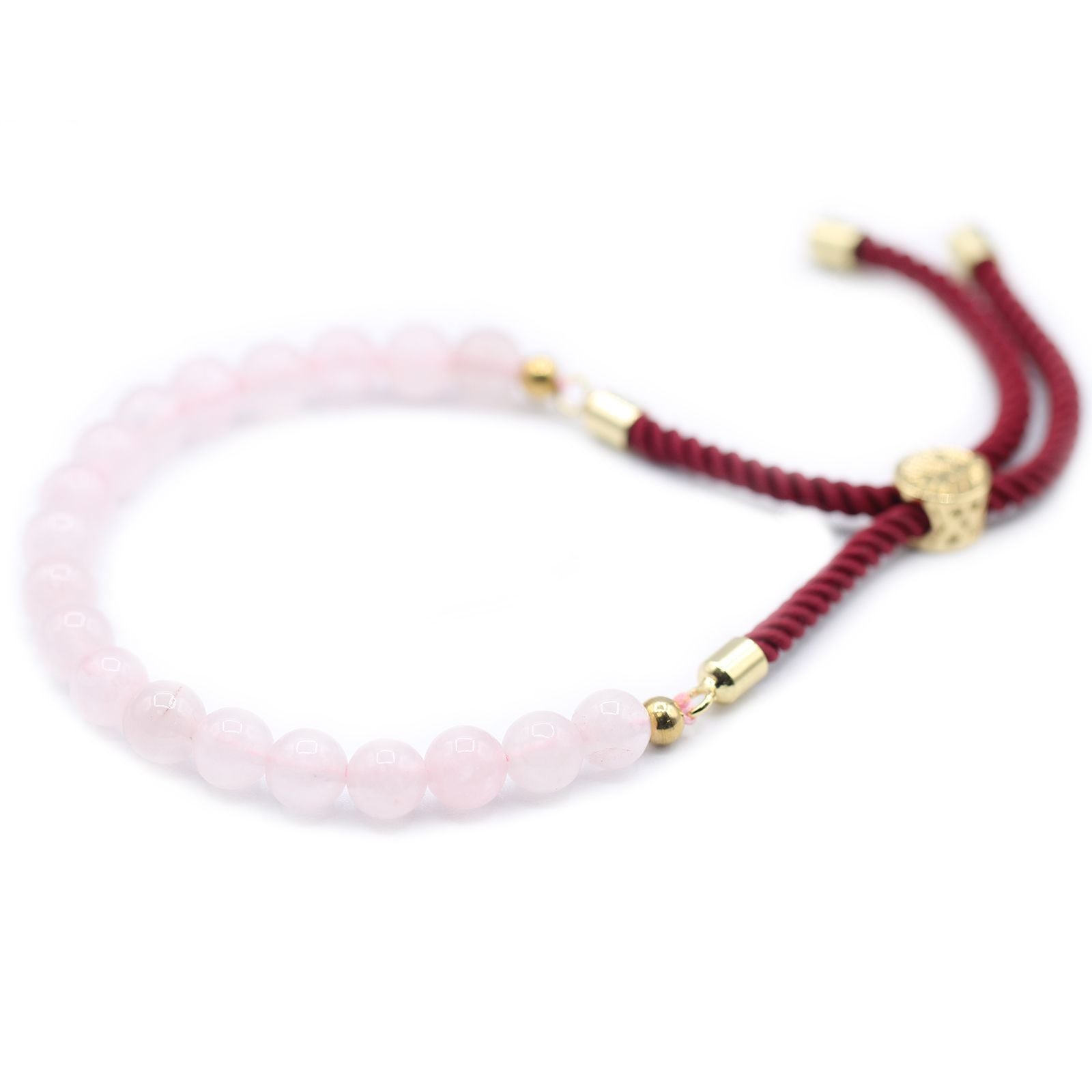 18K Gold Plated Gemstone Bordeaux String Bracelet - Rose Quartz Gemstones String Bracelets