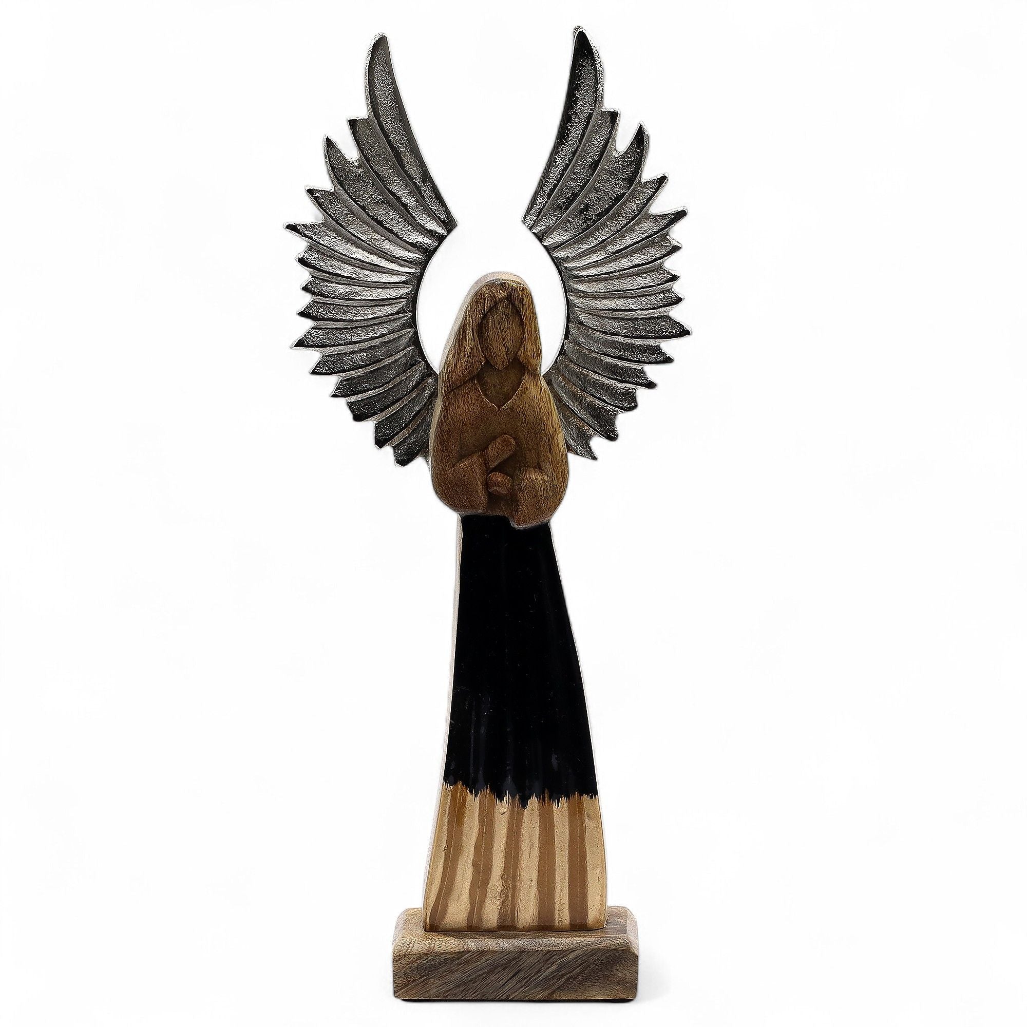 Large Mango Wood Gardian Angel Metal Wings & Enamel Detail Mango Wood Angels