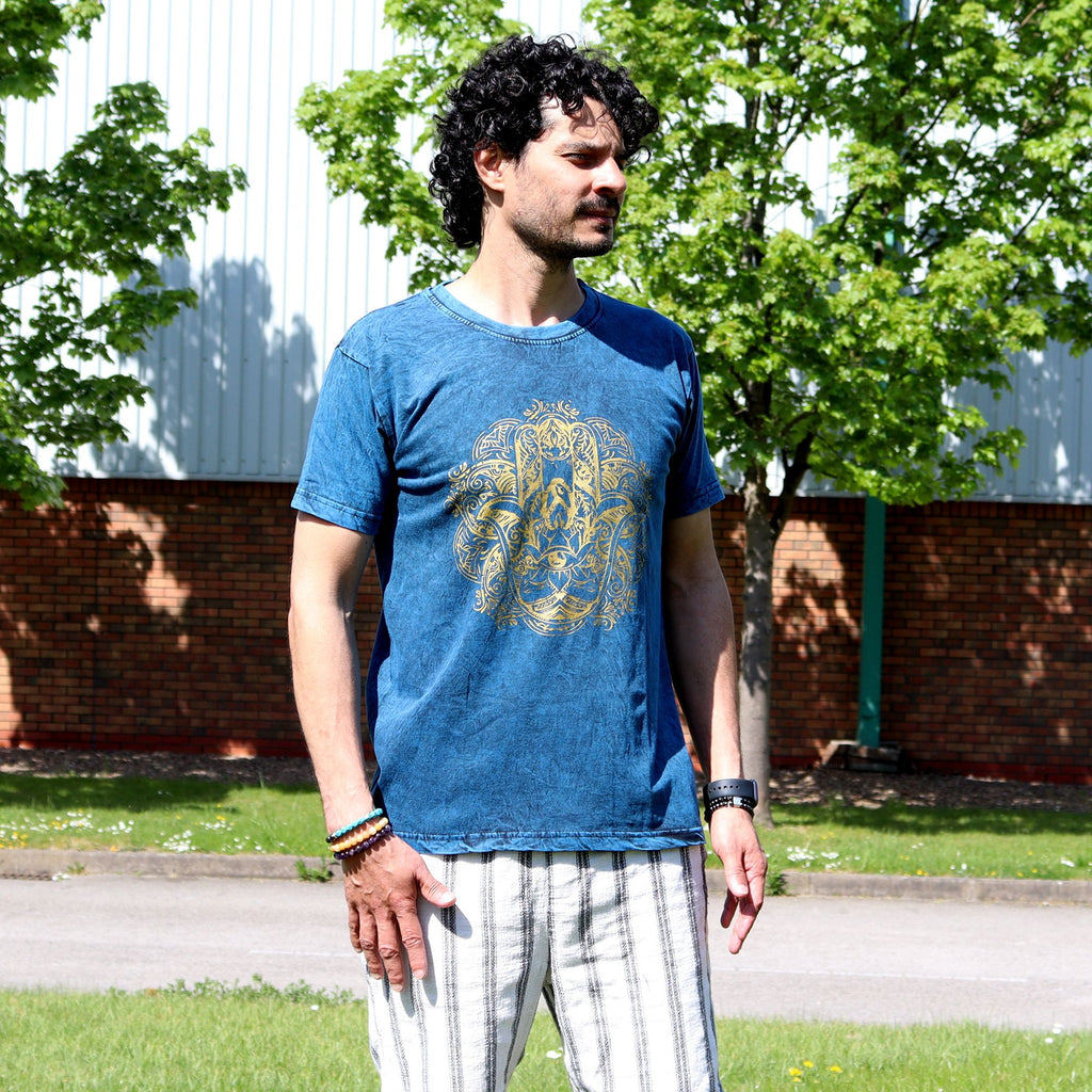 Medium Stone Washed T-Shirt - Hamsa - Blue Stonewashed Nomad Sari T-Shirts