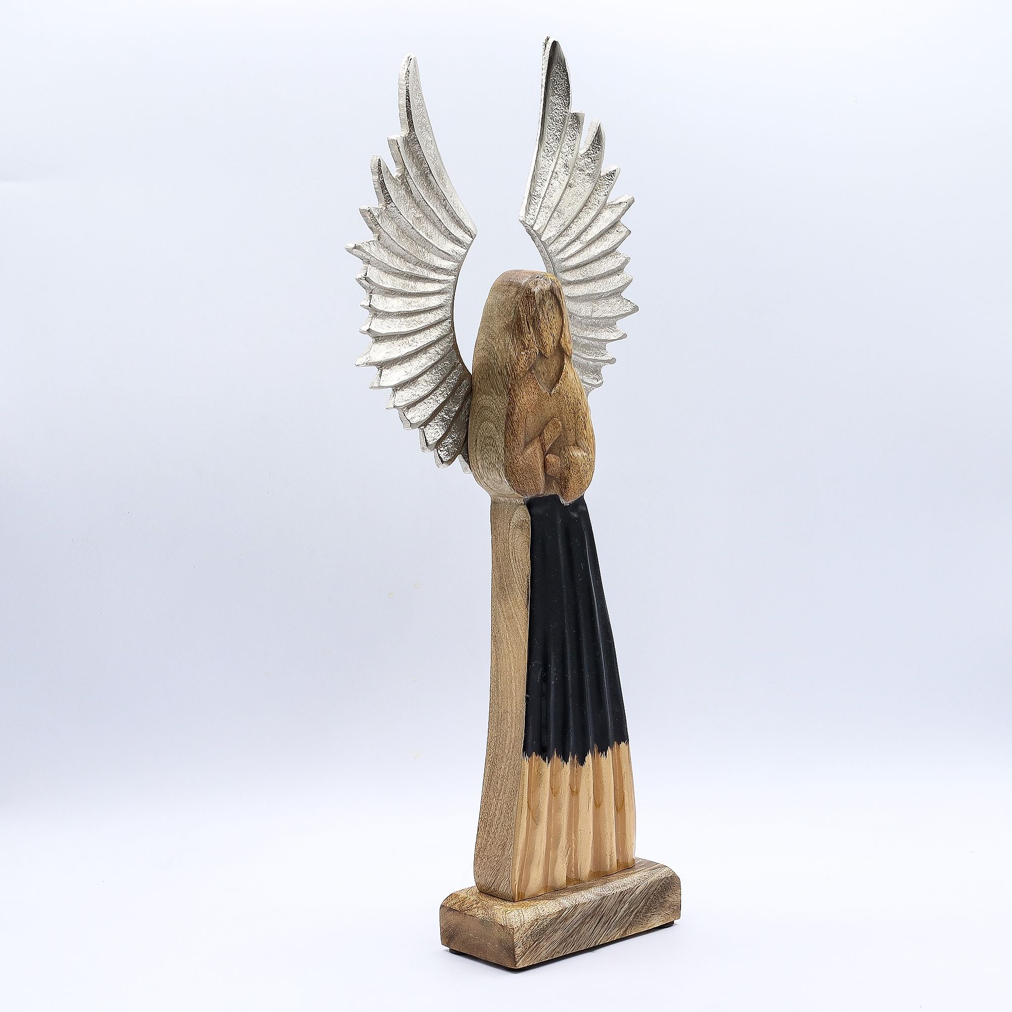 Large Mango Wood Gardian Angel Metal Wings & Enamel Detail Mango Wood Angels