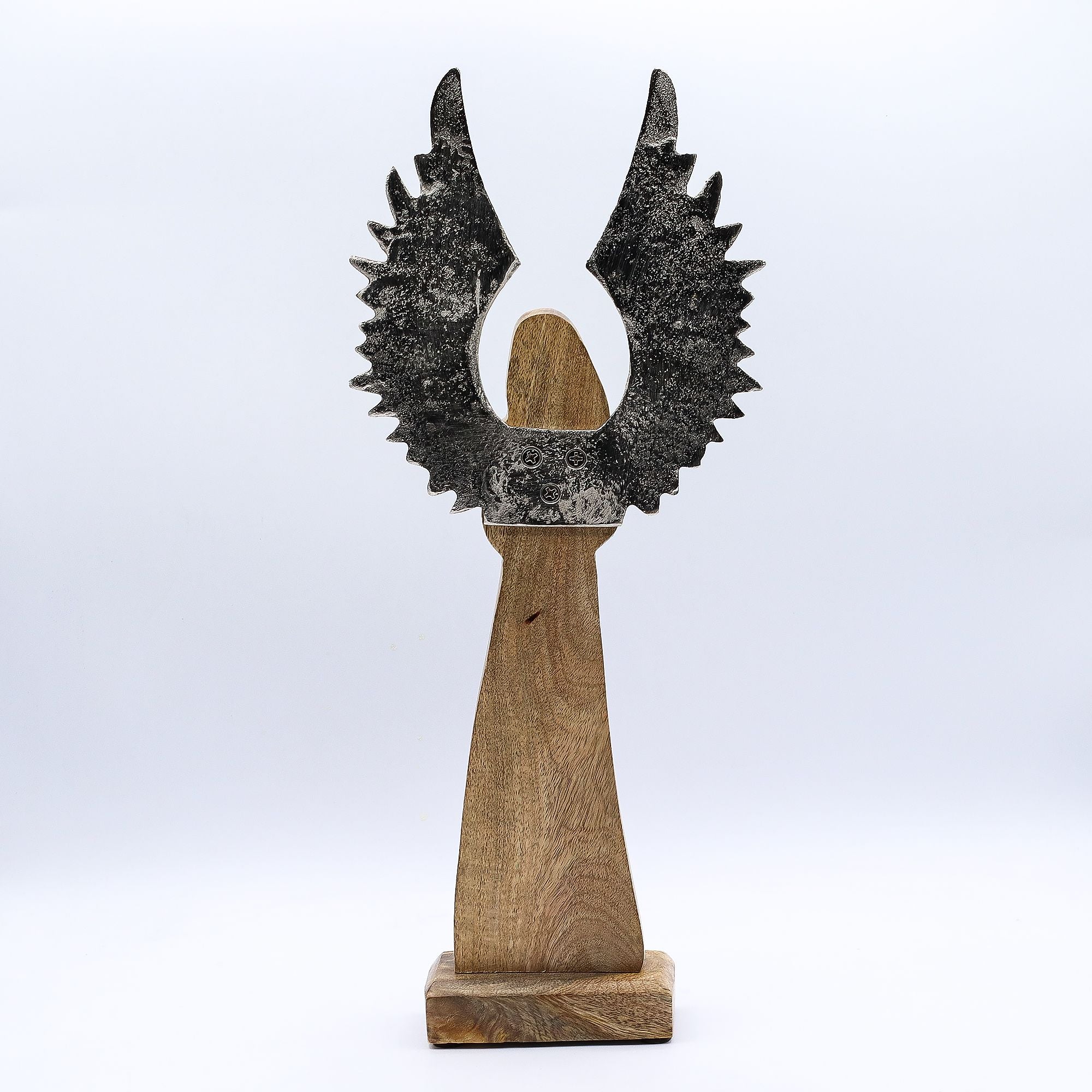 Large Mango Wood Gardian Angel Metal Wings & Enamel Detail Mango Wood Angels
