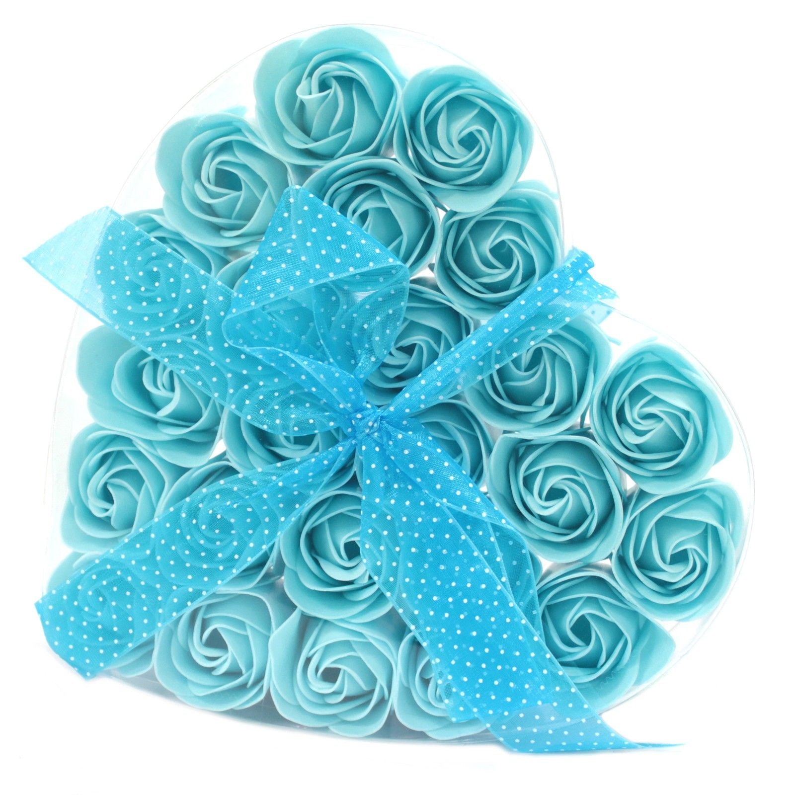 Set of 24 Soap Flower Heart Box - Blue Roses Luxury Soap Flowers