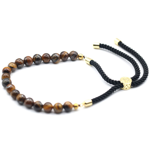 18K Gold Plated Gemstone Black String Bracelet - Tiger Eye Gemstones String Bracelets