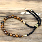 18K Gold Plated Gemstone Black String Bracelet - Tiger Eye Gemstones String Bracelets