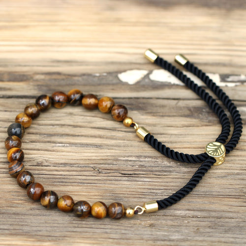 18K Gold Plated Gemstone Black String Bracelet - Tiger Eye Gemstones String Bracelets