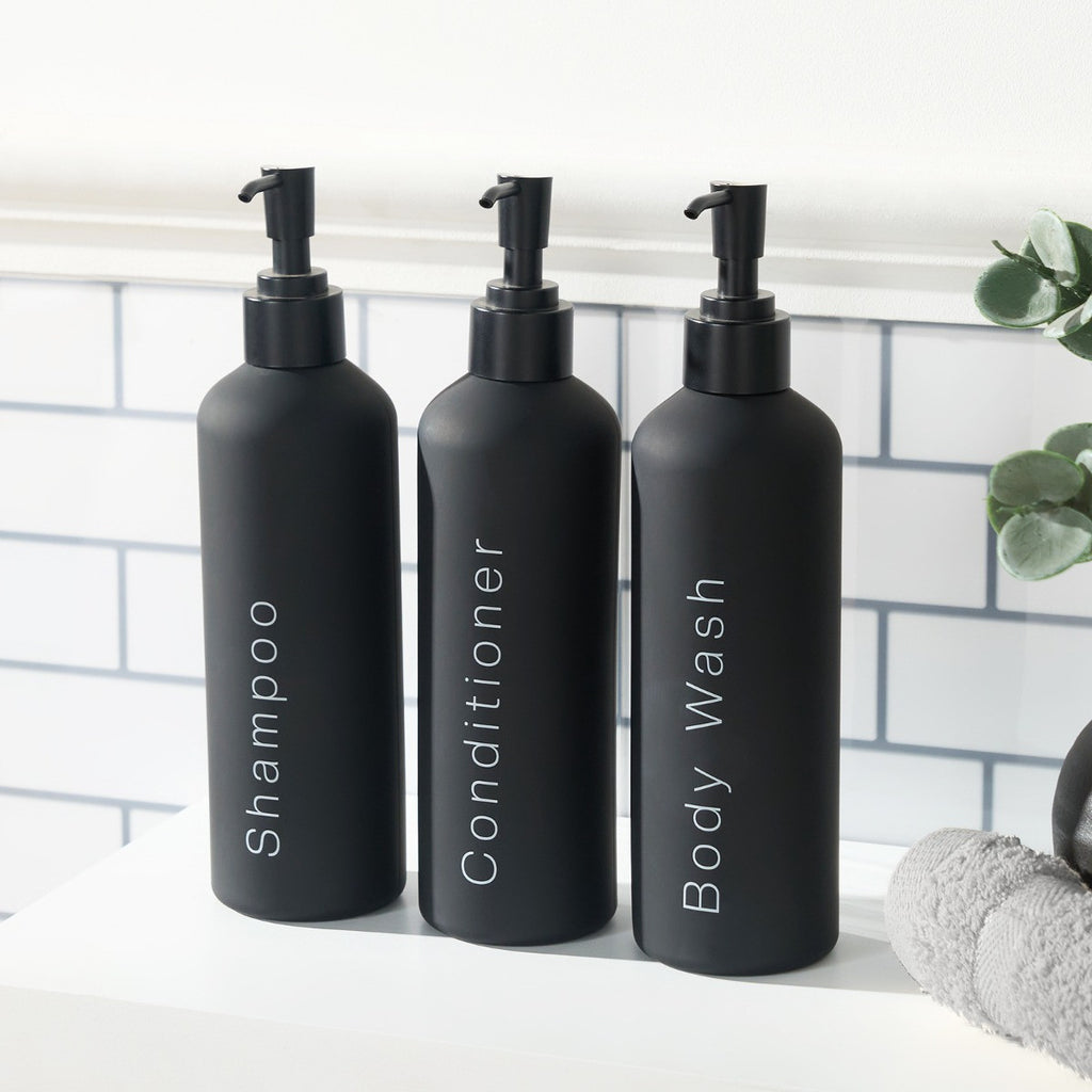 Dispenser Bottles, Black - 3 Pack Storage