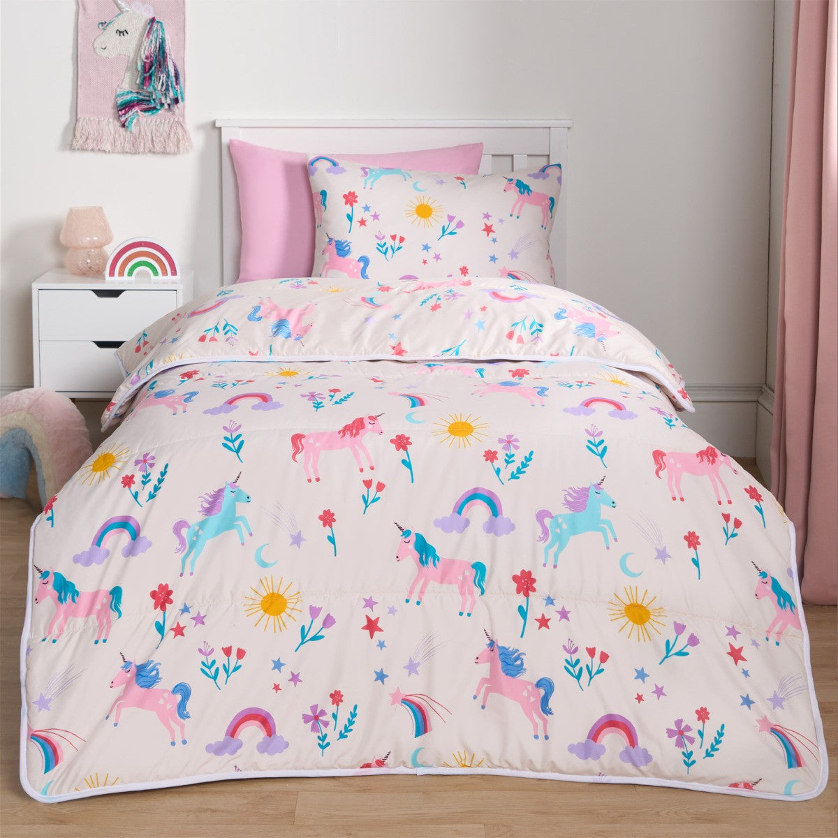 Unicorn Coverless 10.5 Duvet & Pillowcase, Pink - Single Bedding