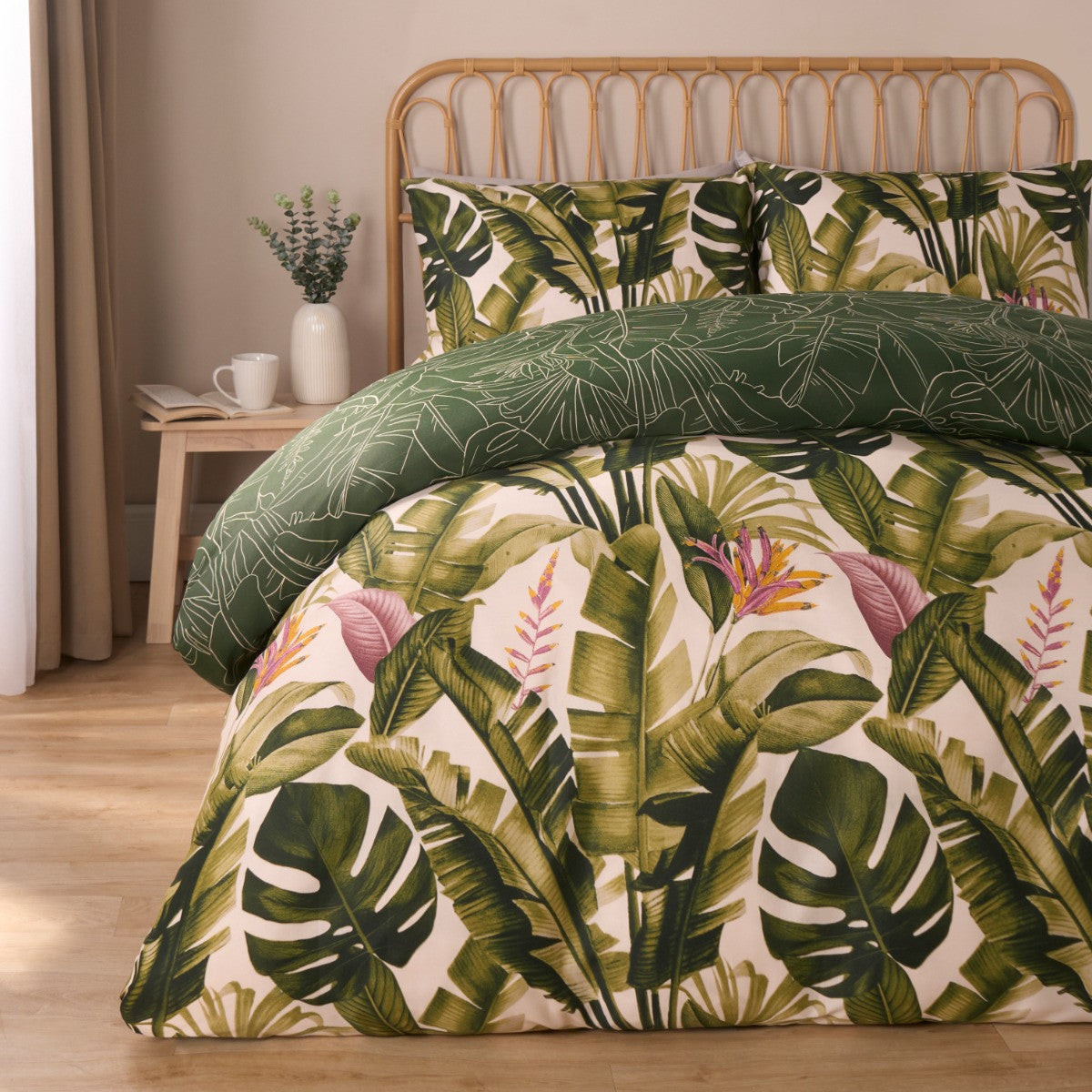 Tropical Foliage Reversible Duvet Cover Set - Green Bedding