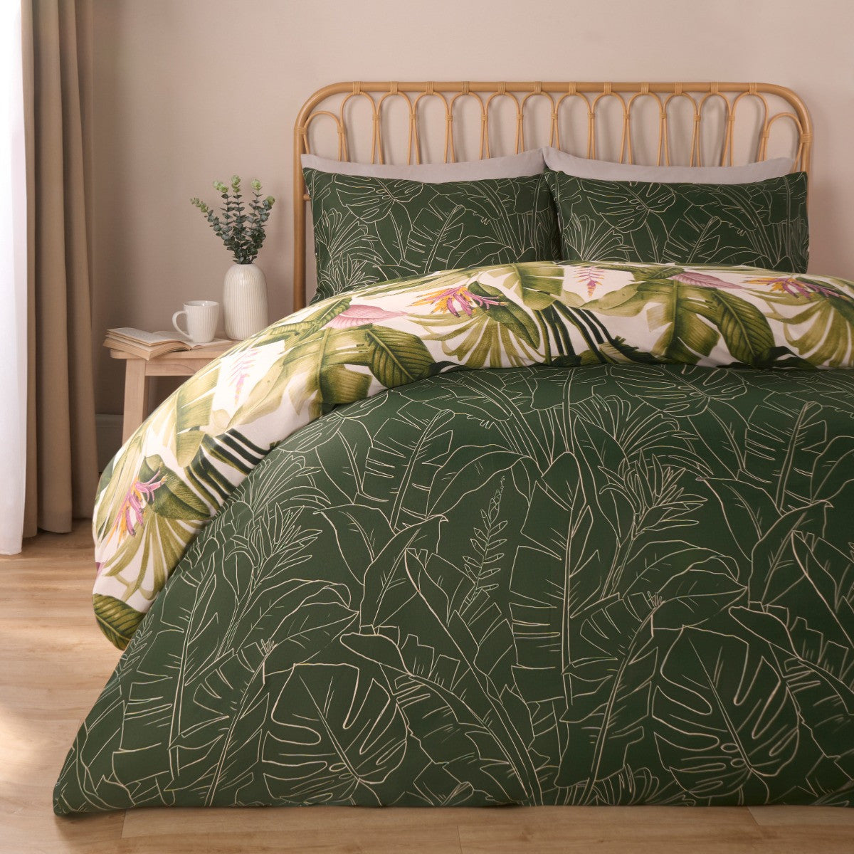 Tropical Foliage Reversible Duvet Cover Set - Green Bedding
