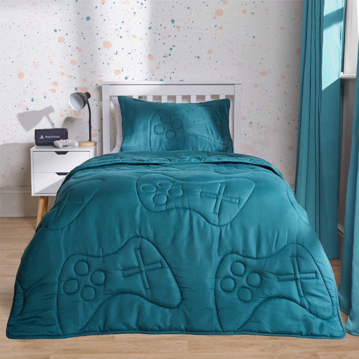 Coverless Gaming Quilted 7.5 Tog Duvet Set - Teal Double Bedding
