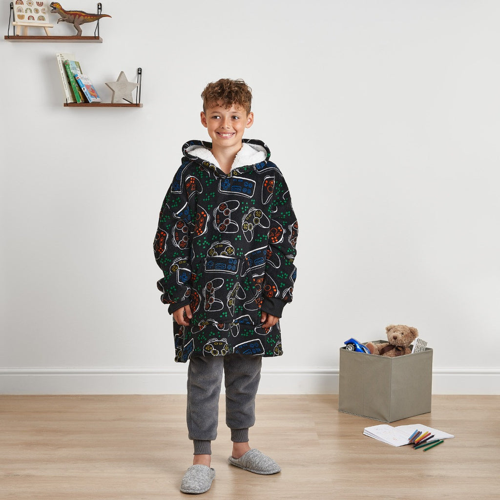 Gaming Print Hoodie Blanket, Kids - Black Hoodie