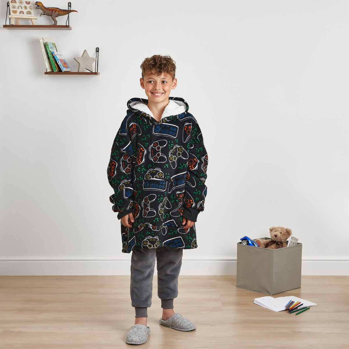 Gaming Print Hoodie Blanket, Kids - Black Hoodie