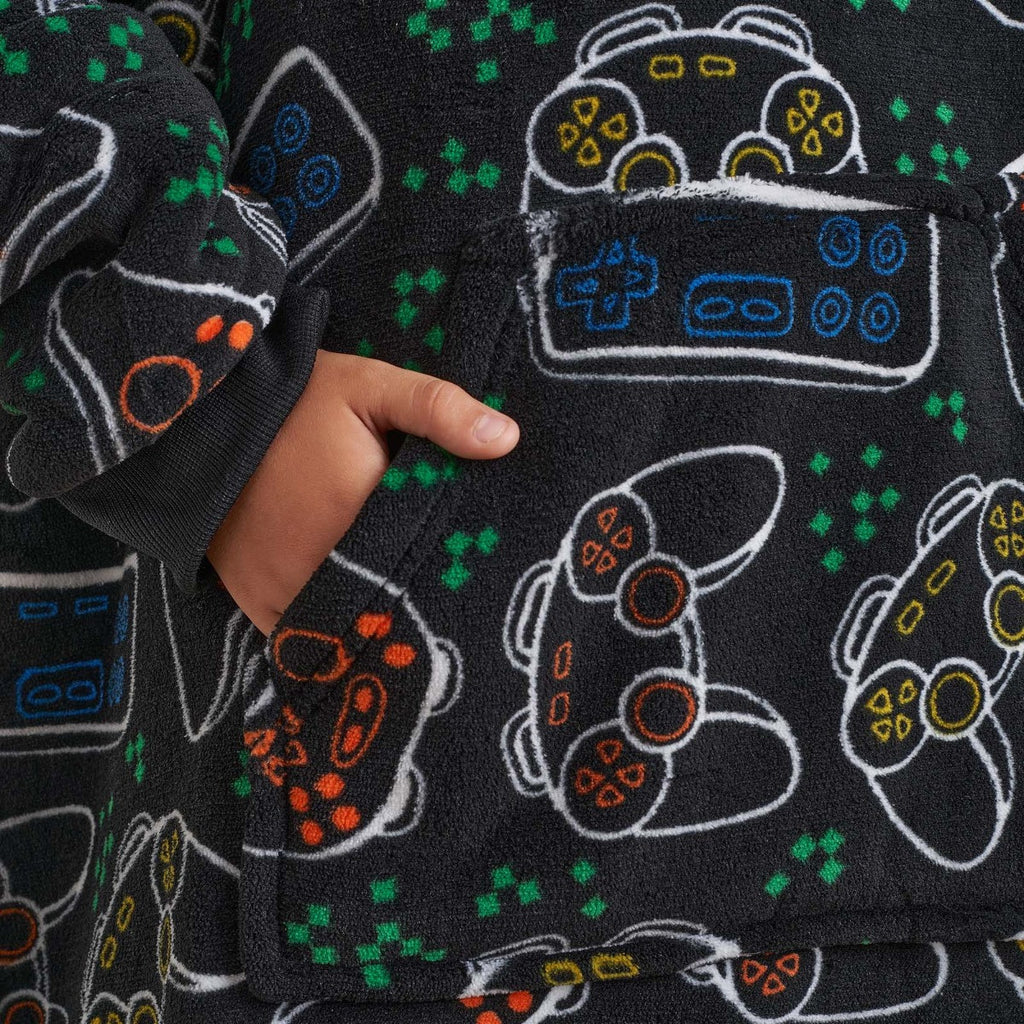 Gaming Print Hoodie Blanket, Kids - Black Hoodie